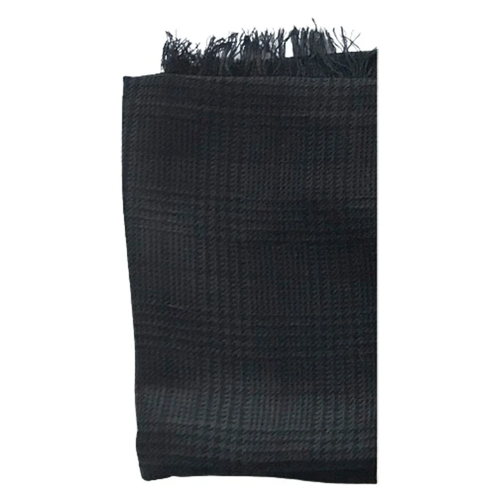 NEW Polo Ralph Lauren Wool Dress Scarf! Black & Gray Plaid Fringe 15 x 75